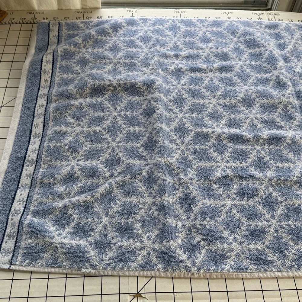 Vintage Blue Snowman Cotton Towel Set – 3 Pieces – Snowflake Jacquard